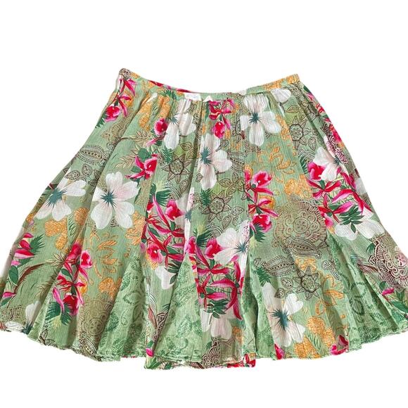 Bila Green Floral Knee Length Flare Skirt Size L Tropical Summer Casual Resort - Picture 5 of 8